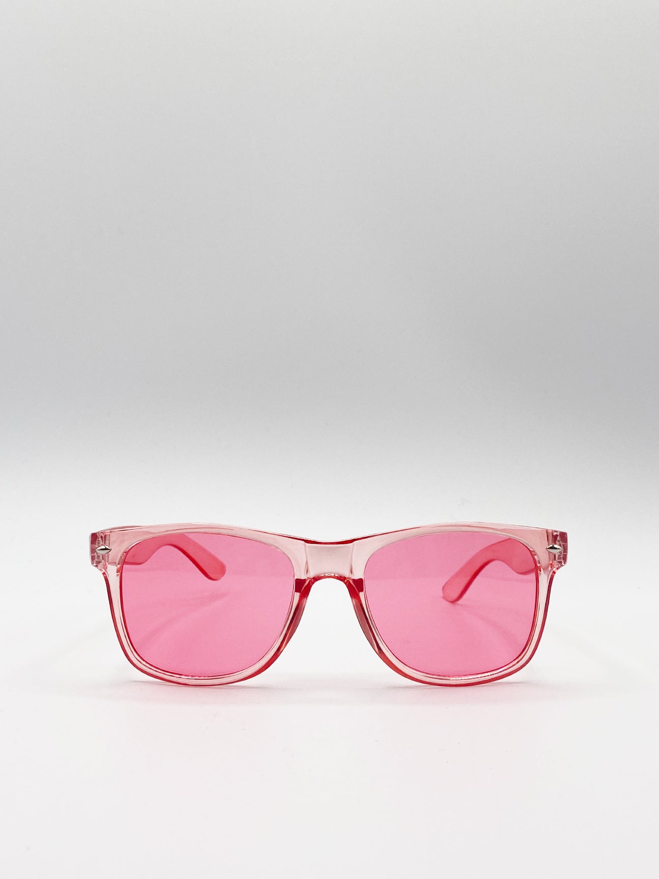 Clear Pink Wayfarer Sunglasses with clear pink lenses