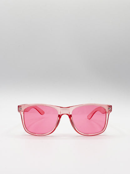 Clear Pink Wayfarer Sunglasses with clear pink lenses