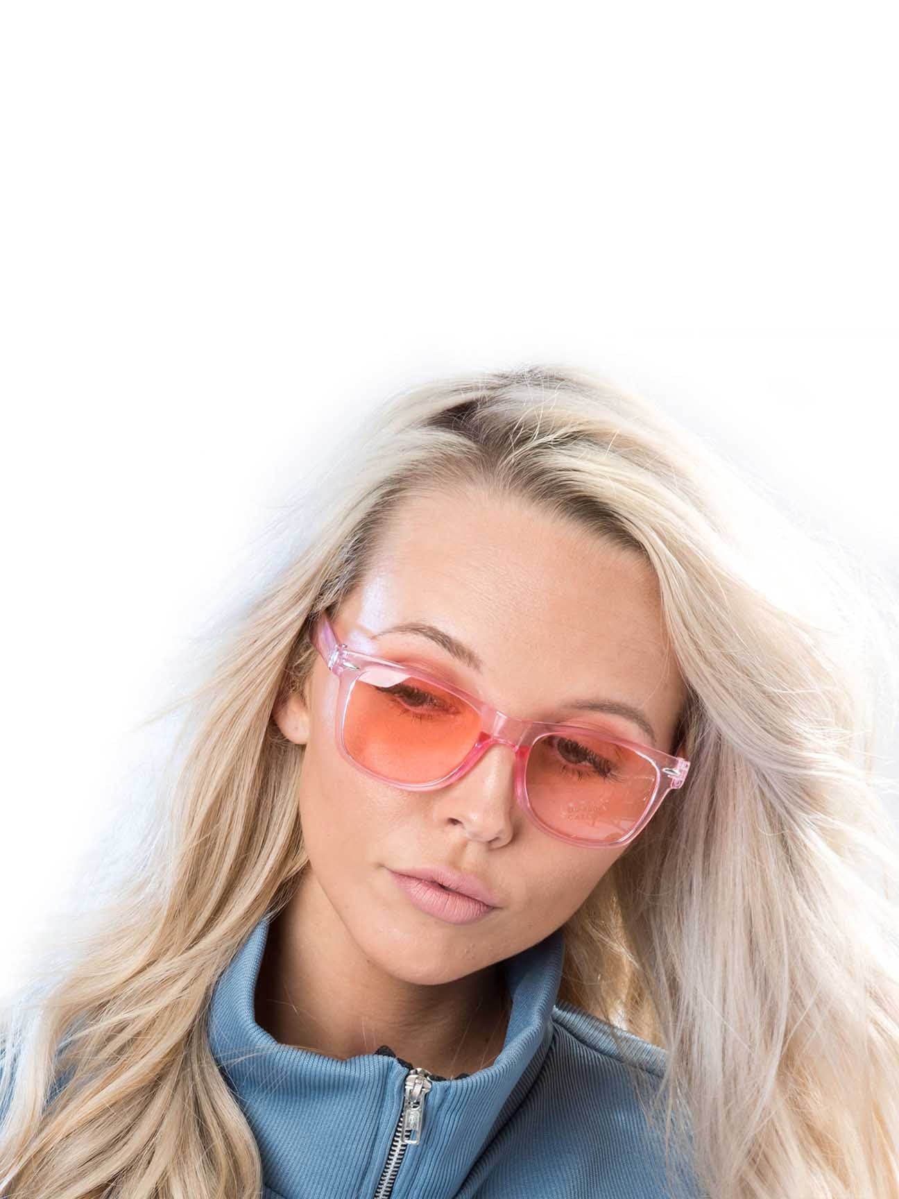 Clear Pink Wayfarer Sunglasses with clear pink lenses