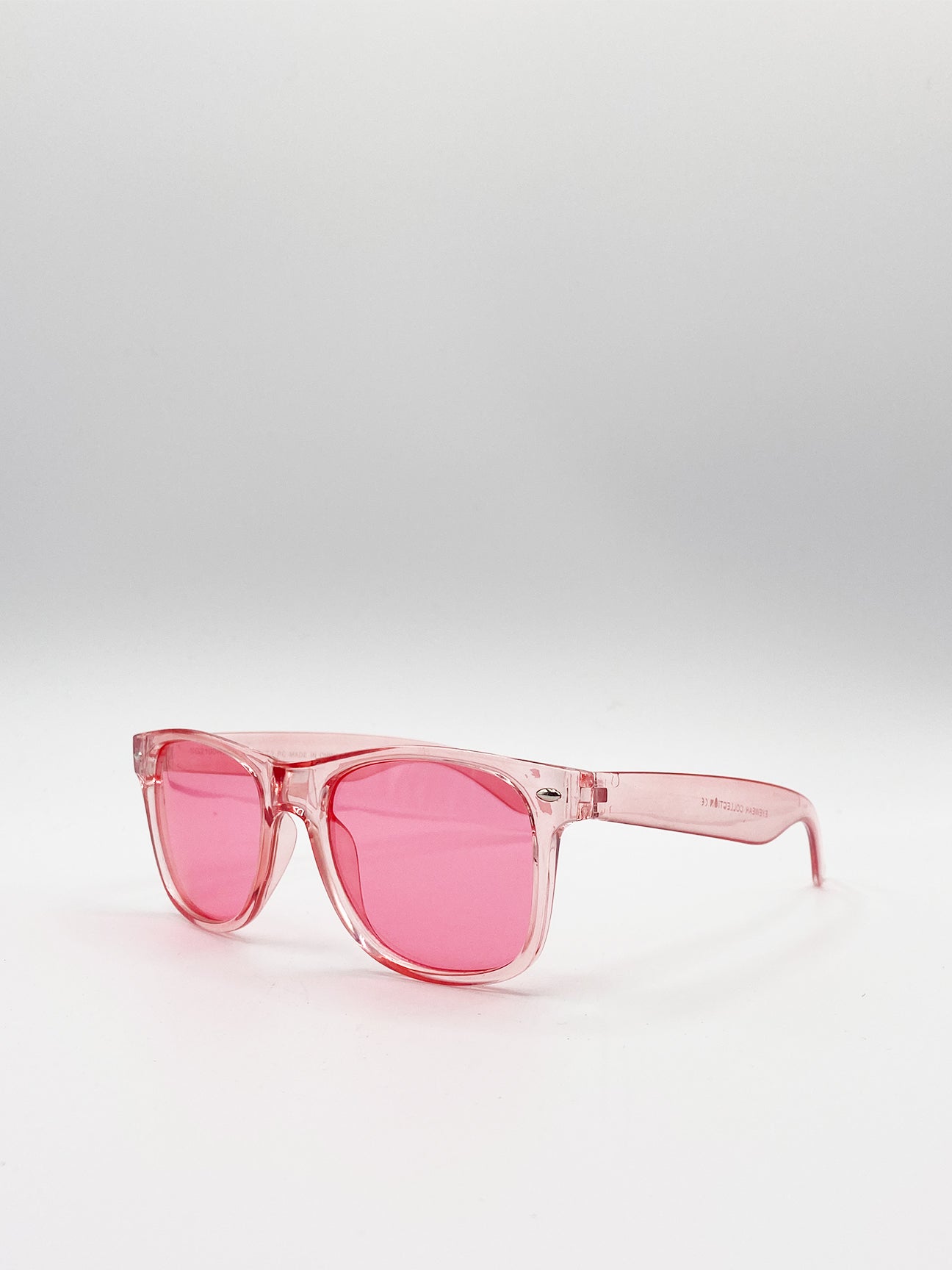 Clear Pink Wayfarer Sunglasses with clear pink lenses