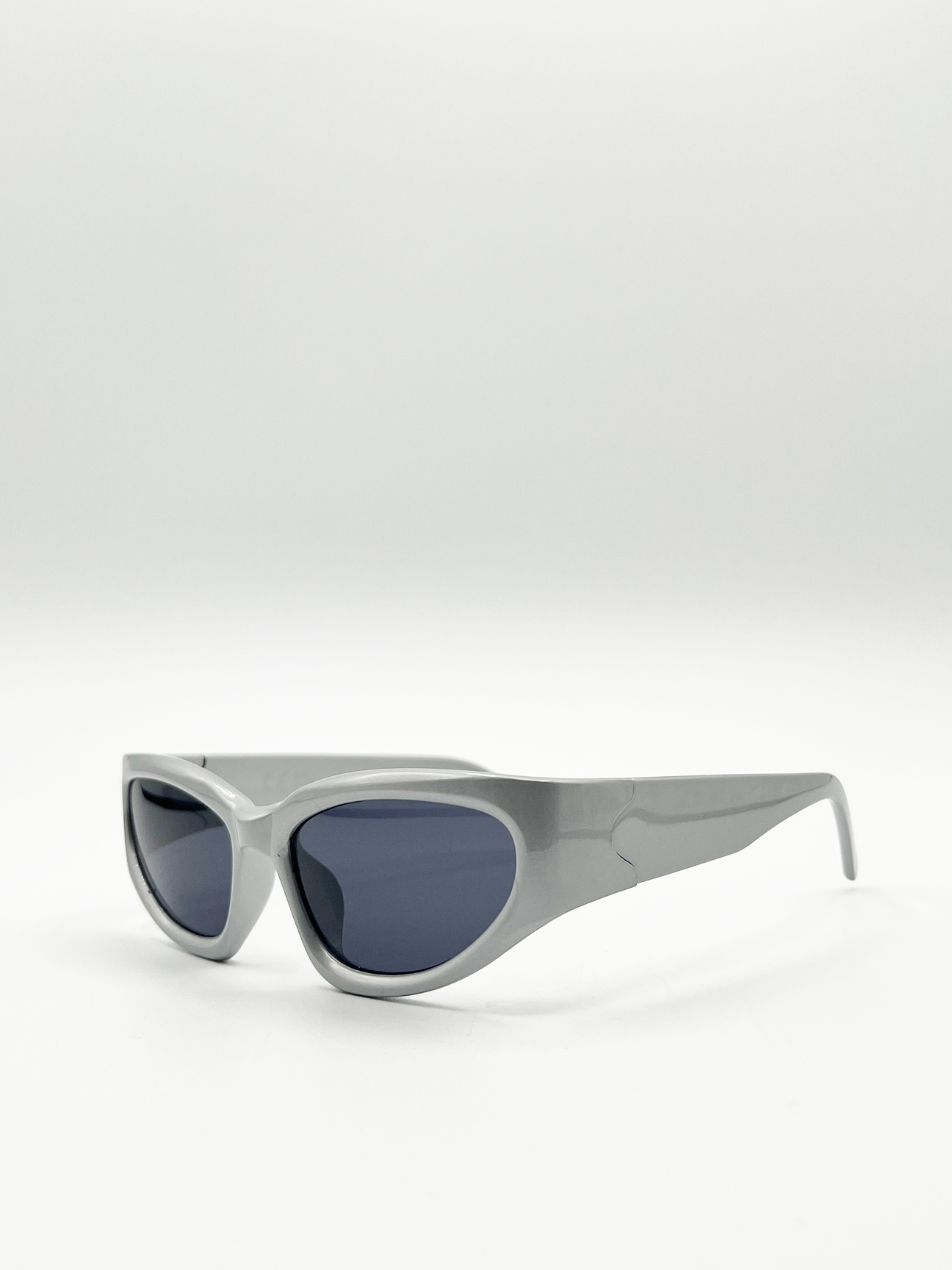 Silver Racer Style Sunglasses with Black Lenses