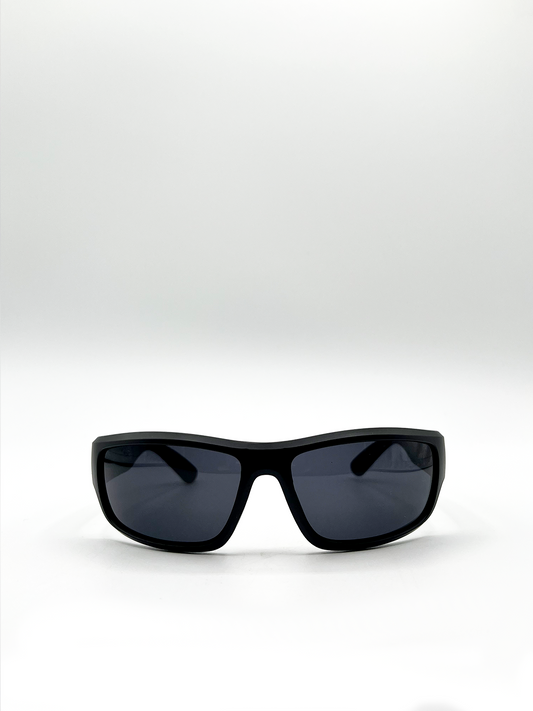 Matte Black Racer Style Sunglasses with Black Lenses