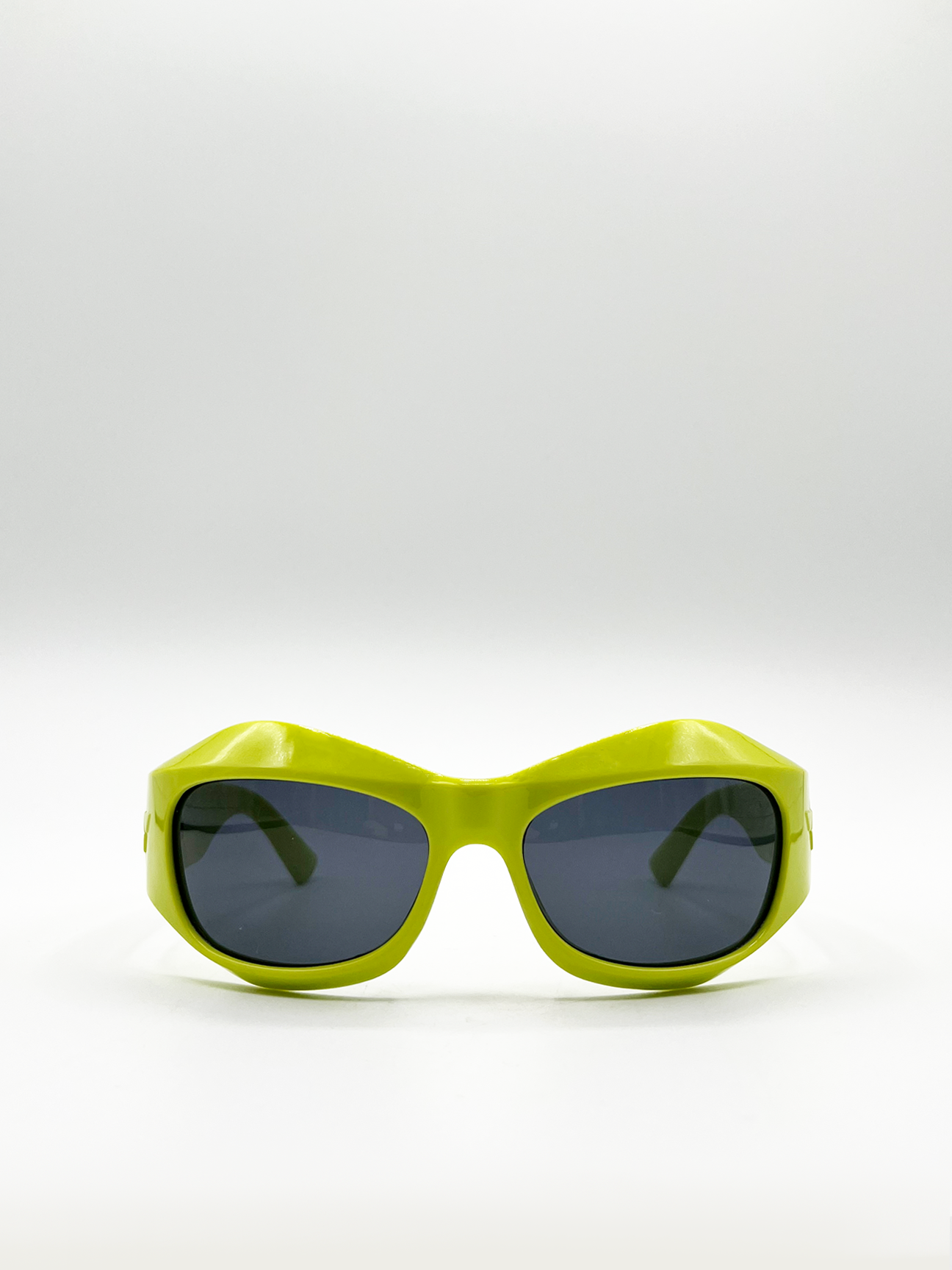 Green Exaggerated Brow Racer Style Sunglasses with Black Lenses