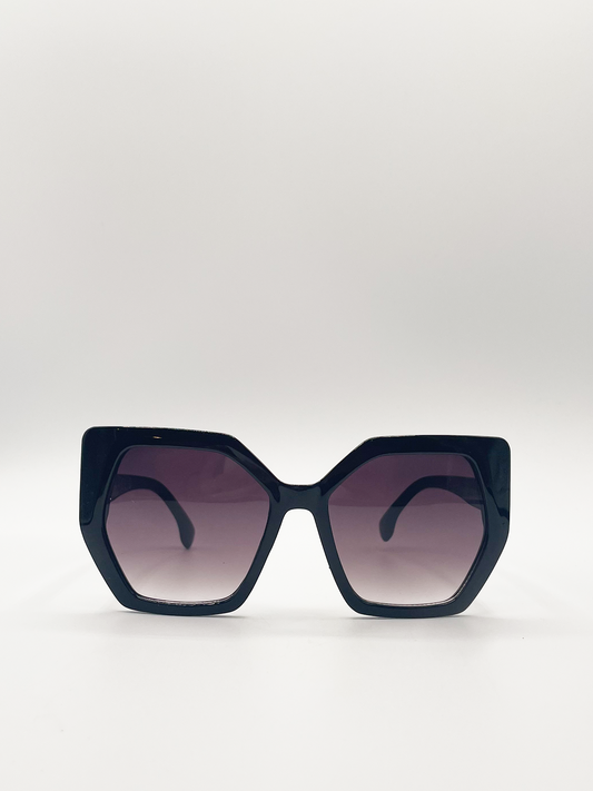 Black Oversized Cat Eye Sunglasses with Mirror Lenses