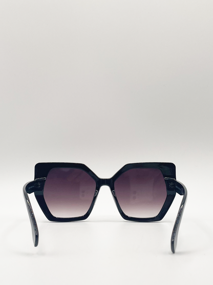 Black Oversized Cat Eye Sunglasses with Black Lenses