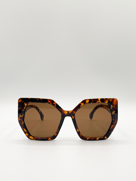 Tortoiseshell Oversized Cat Eye Sunglasses with Mirror Lenses