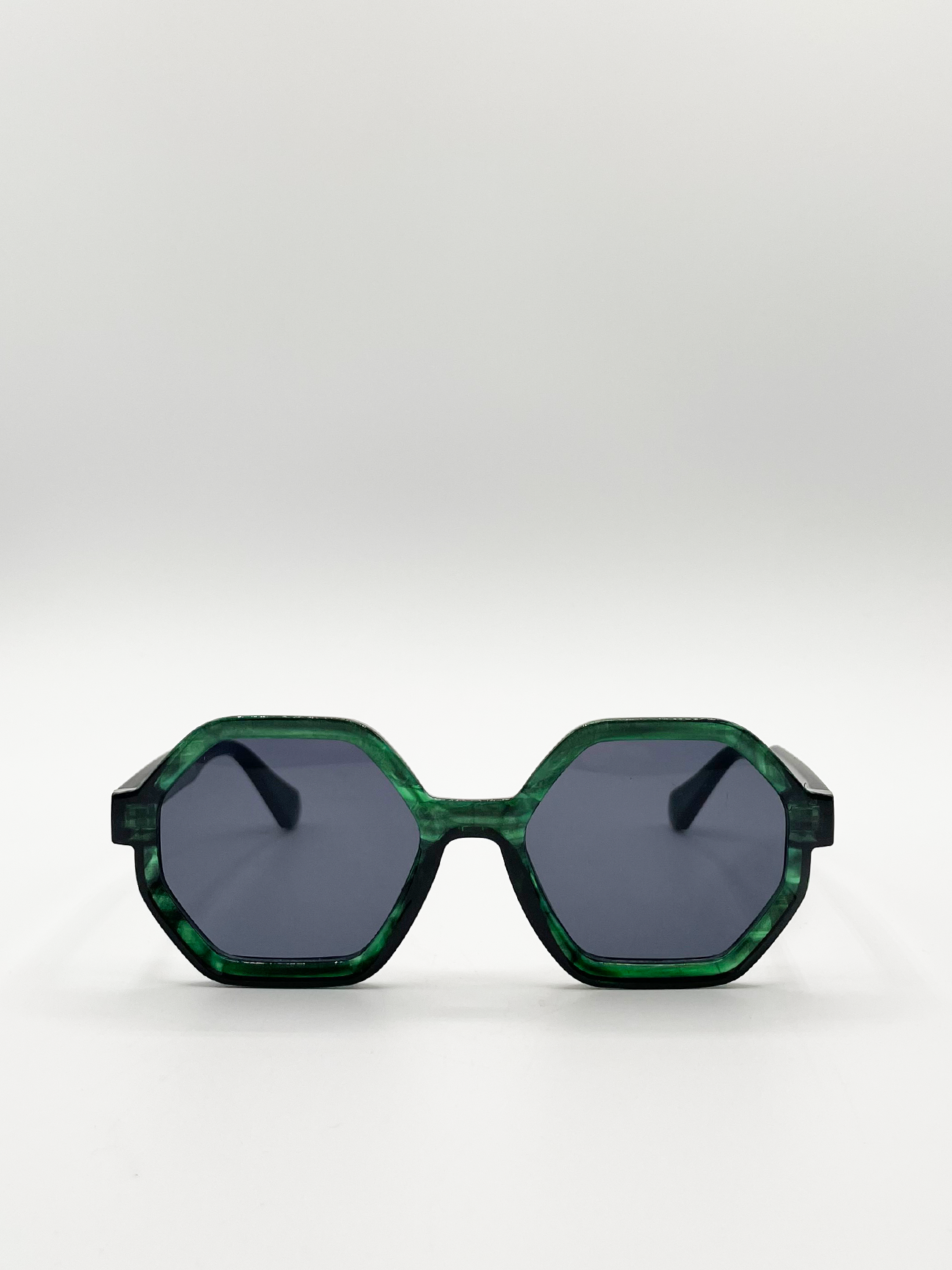 Green Oversized Hexagon Sunglasses with Smoke Lenses