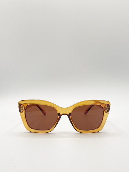 Brown Cat Eye Angular Sunglasses with Brown Lenses