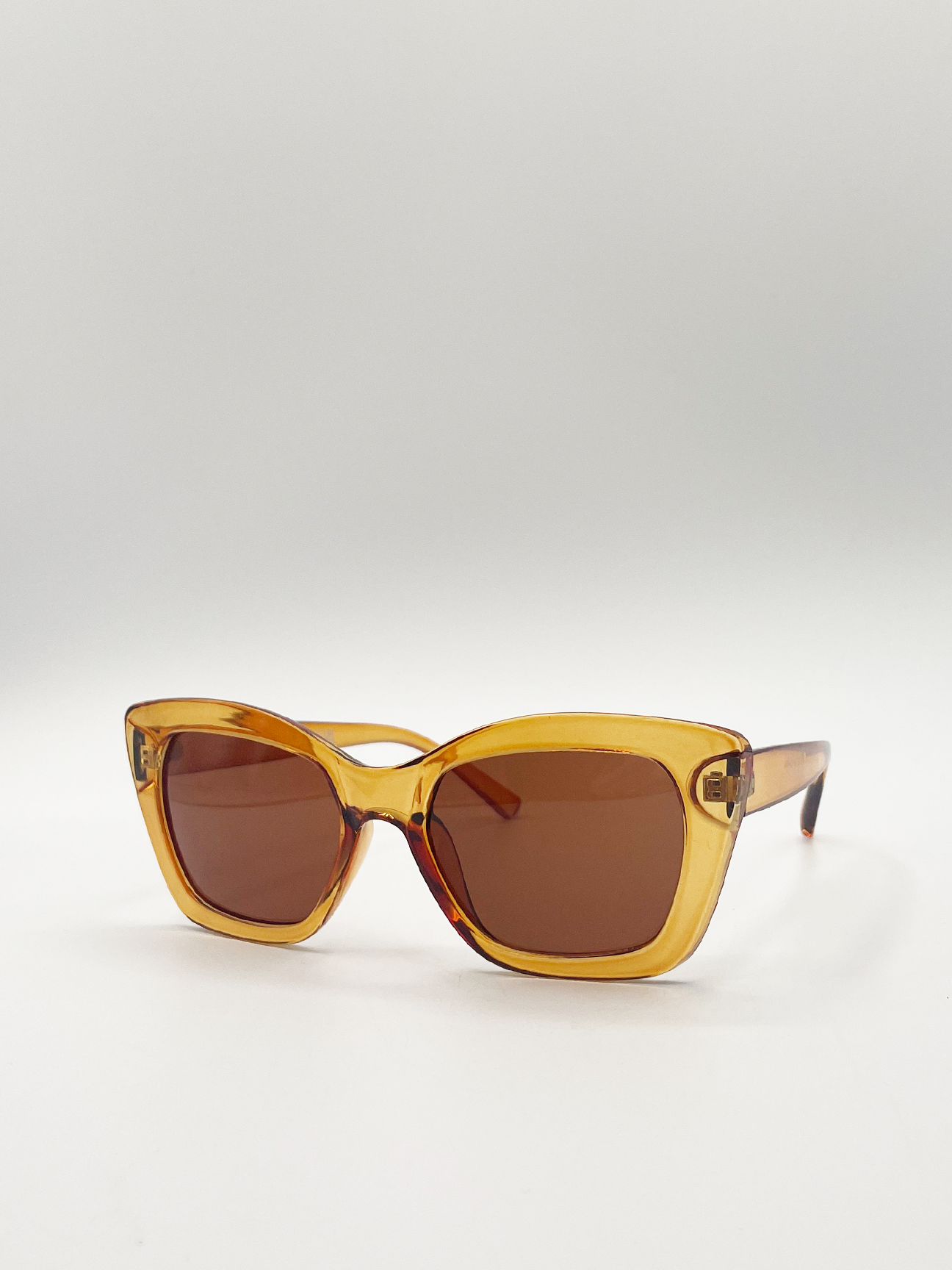 Brown Cat Eye Angular Sunglasses with Brown Lenses