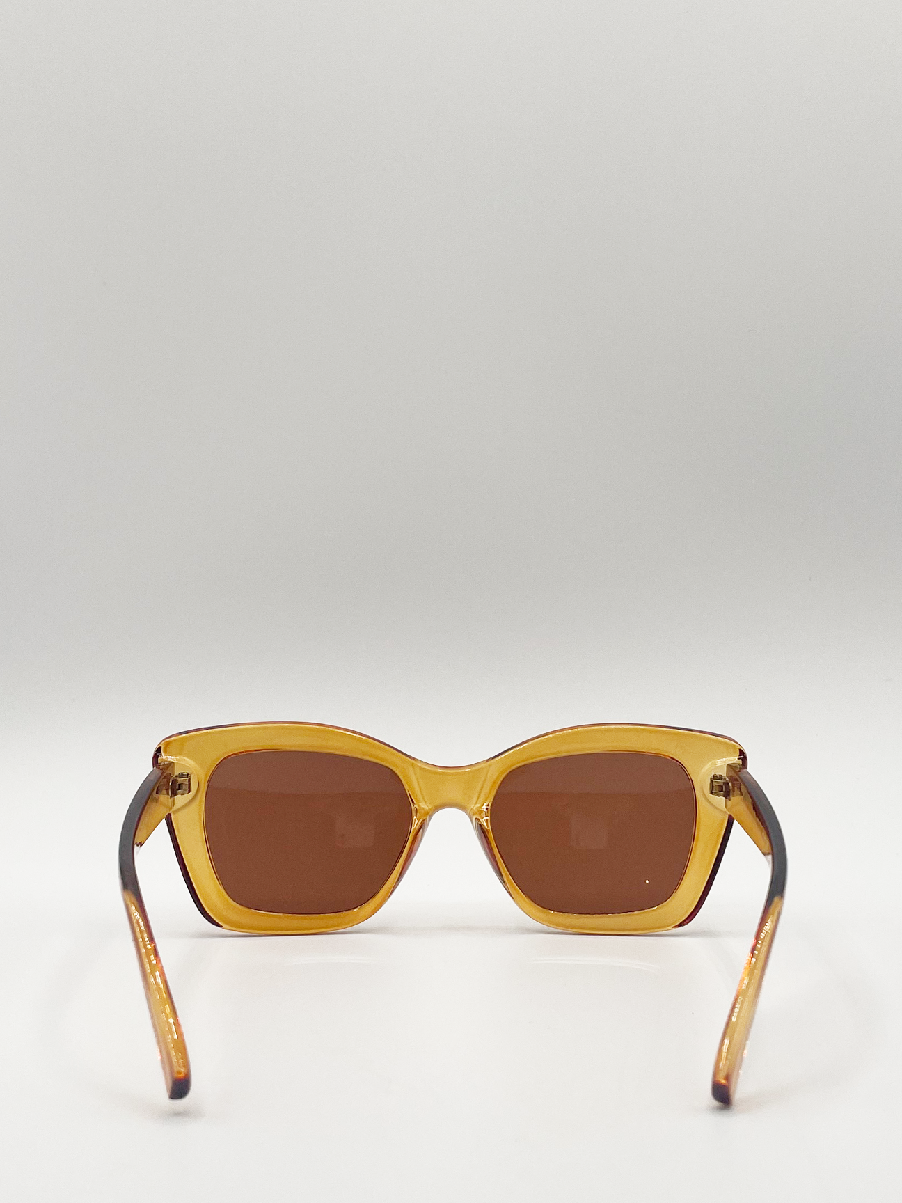 Brown Cat Eye Angular Sunglasses with Brown Lenses