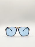 Tortoiseshell Navigator Sunglasses with Blue Lenses