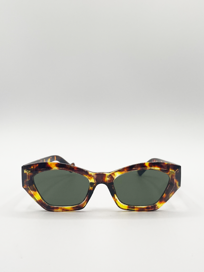 Tortoiseshell Angular Cat Eye Sunglasses with Black Lenses