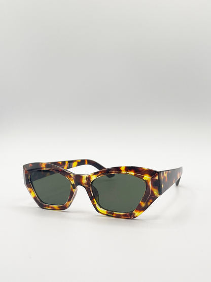 Tortoiseshell Angular Cat Eye Sunglasses with Black Lenses