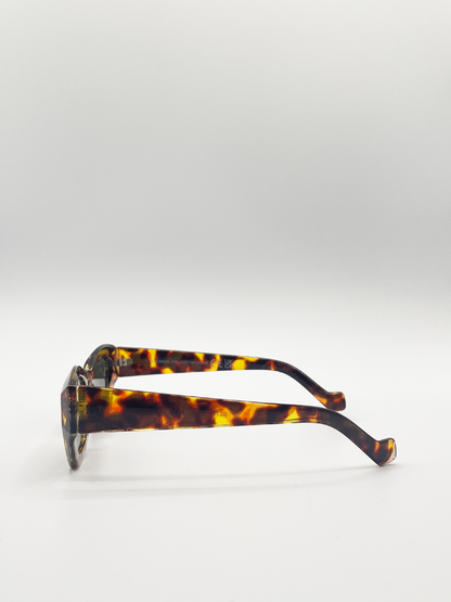 Tortoiseshell Angular Cat Eye Sunglasses with Black Lenses