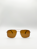 Metal Frame Square Aviator Sunglasses In Gold