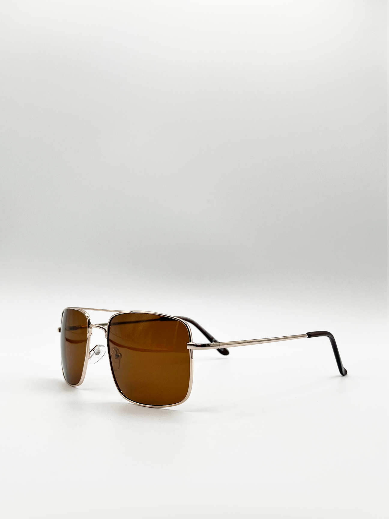 Metal Frame Square Aviator Sunglasses In Gold