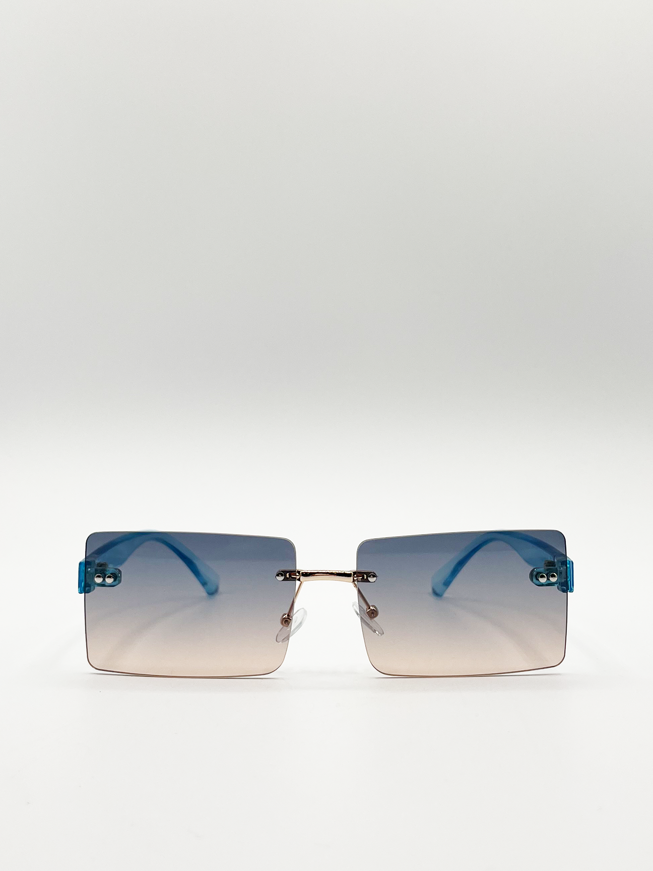 Blue Ombre Frameless Rectangle Sunglasses with Metal Arms