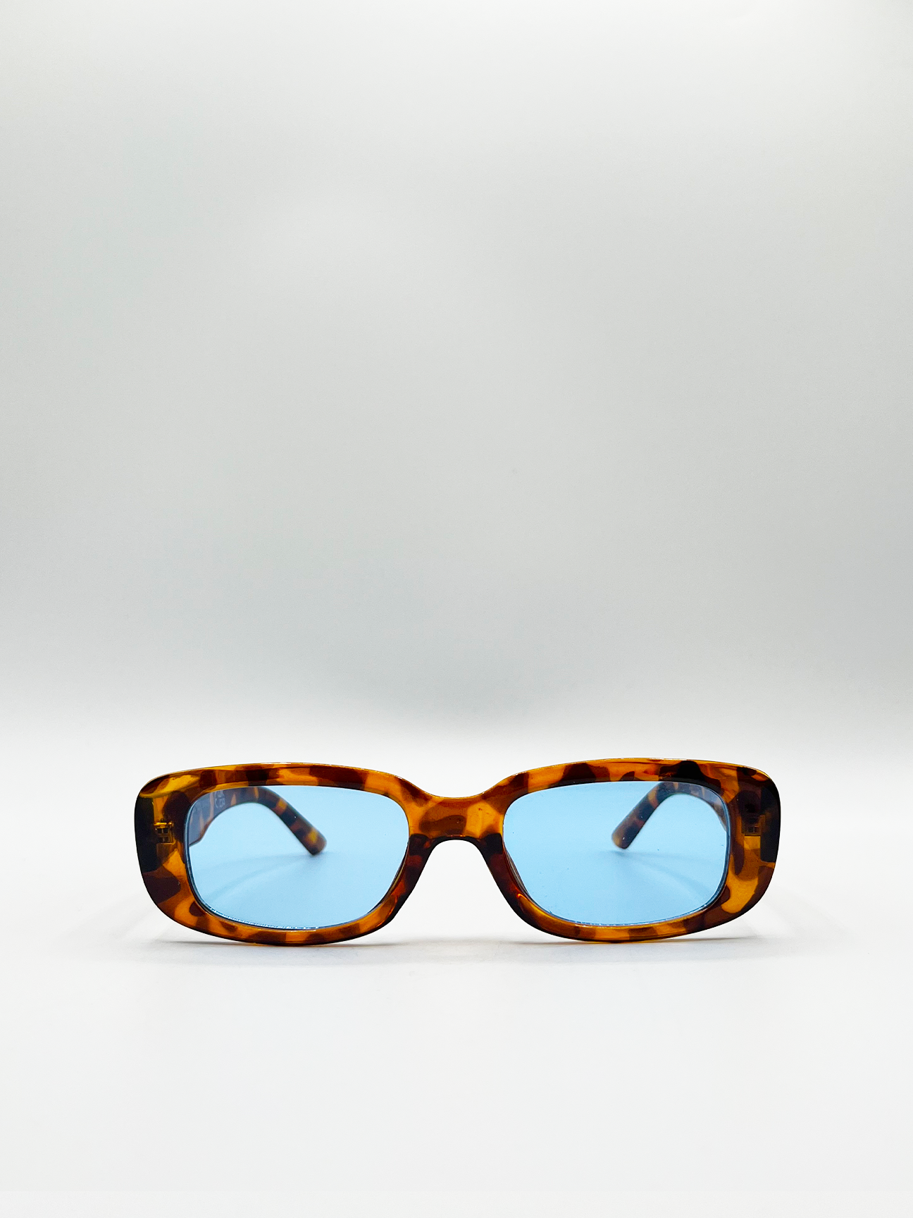 Tortoiseshell Rectangle Sunglasses with Blue Lenses