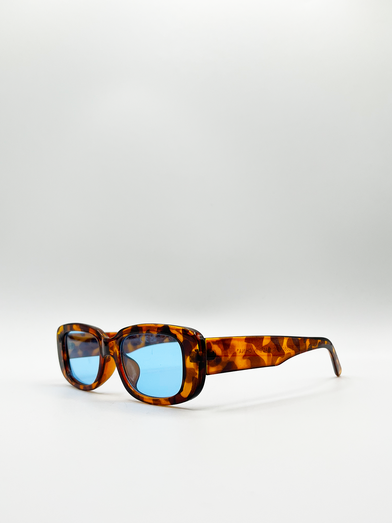 Tortoiseshell Rectangle Sunglasses with Blue Lenses