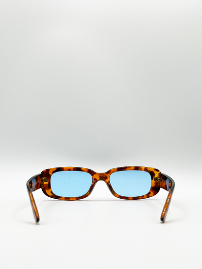 Tortoiseshell Rectangle Sunglasses with Blue Lenses