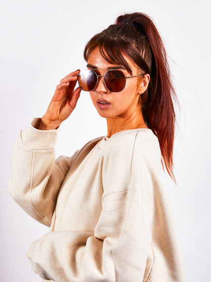 Oversized Aviator Style Sunglasses with Brown Lenses