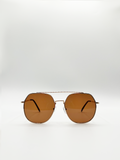 Oversized Aviator Style Sunglasses with Brown Lenses