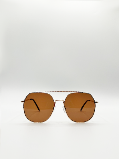 Oversized Aviator Style Sunglasses with Brown Lenses