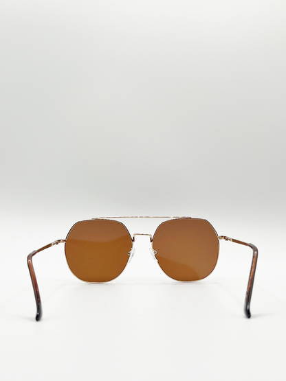 Oversized Aviator Style Sunglasses with Brown Lenses