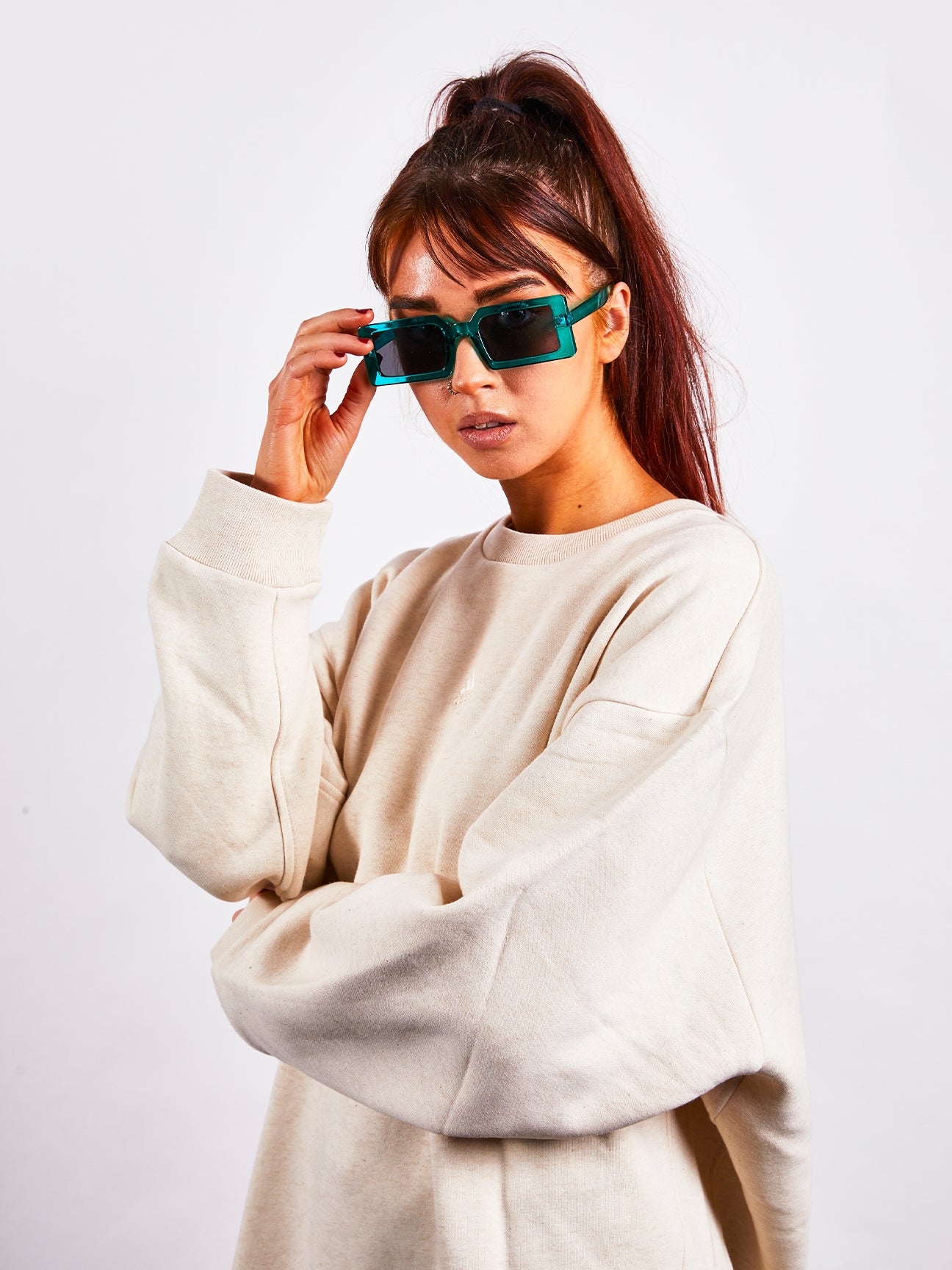 Light Mint Oversized Rectangle Sunglasses with Black Lenses