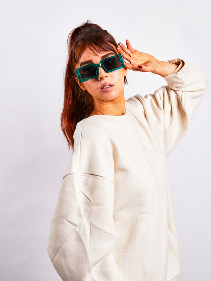 Light Mint Oversized Rectangle Sunglasses with Black Lenses