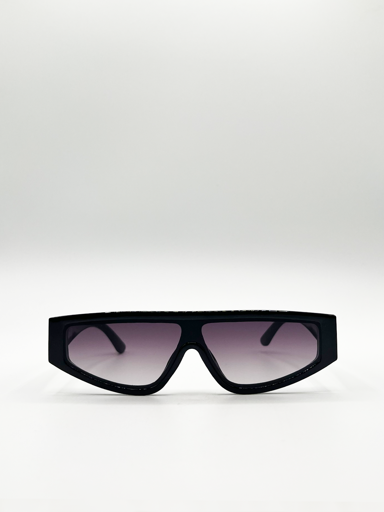 Black Oversized Racer Style Sunglasses with Black Lenses