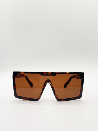 Tortoiseshell Oversized Flat Top Square Frame Sunglasses