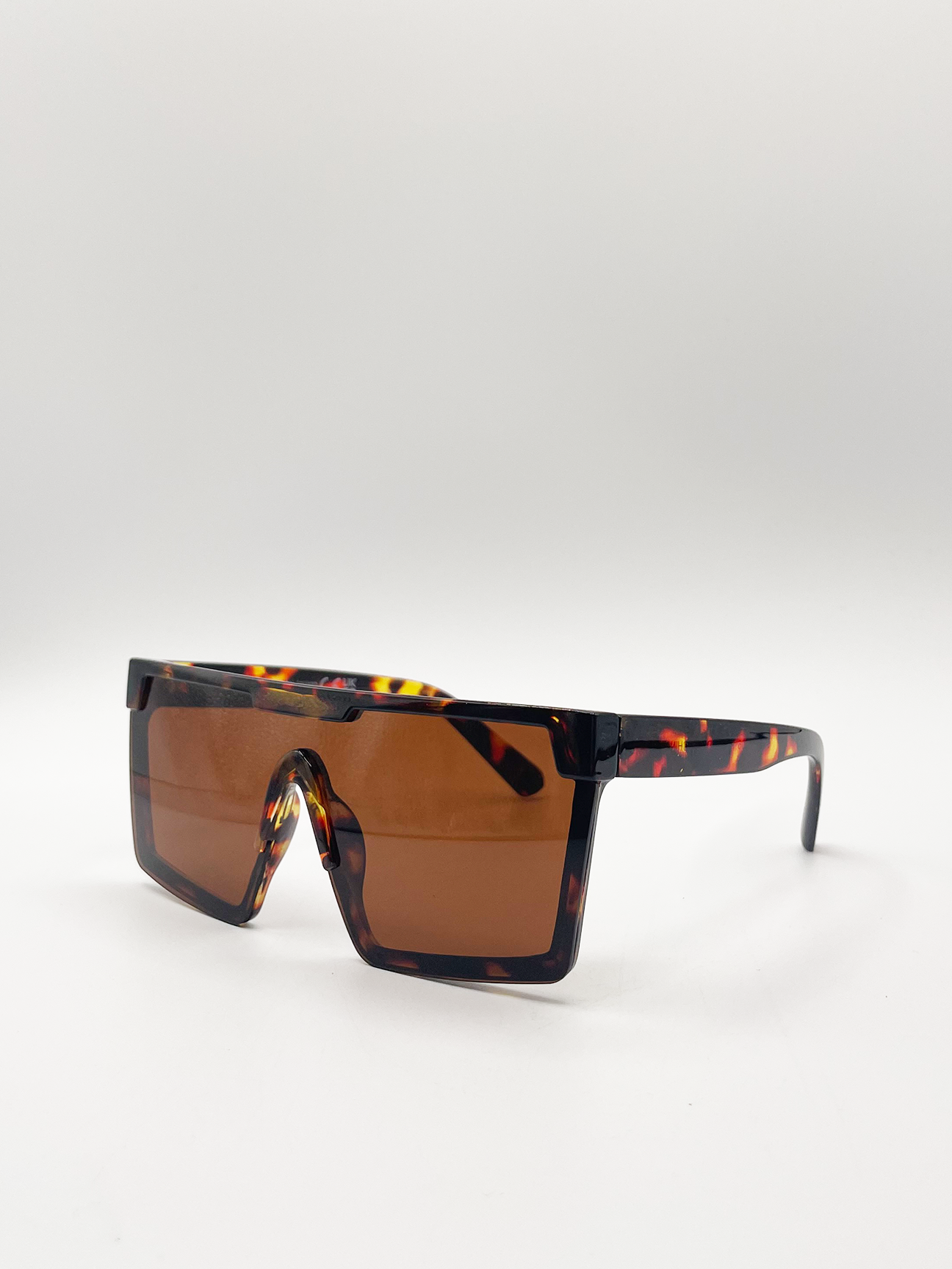 Tortoiseshell Oversized Flat Top Square Frame Sunglasses