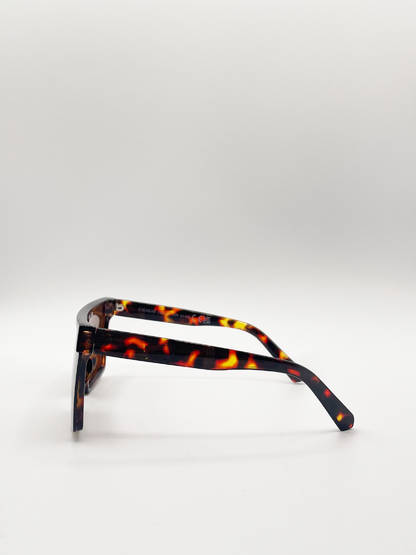 Tortoiseshell Oversized Flat Top Square Frame Sunglasses