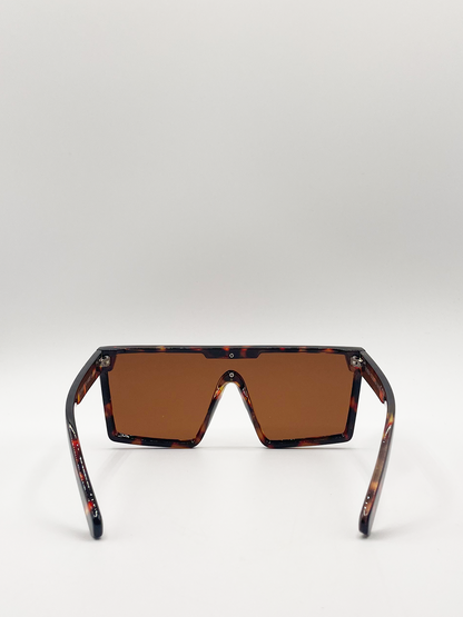 Tortoiseshell Oversized Flat Top Square Frame Sunglasses