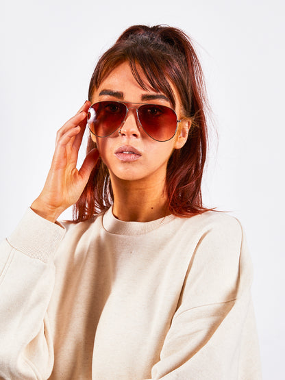 Gold Aviator Sunglasses with Brown Lenses