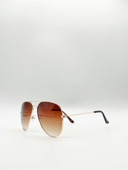 Gold Aviator Sunglasses with Brown Lenses