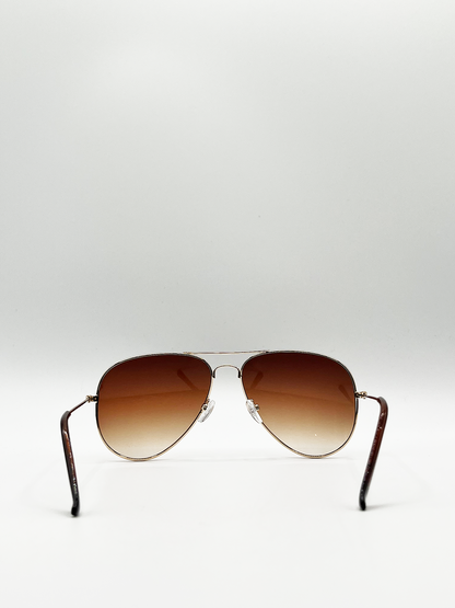 Gold Aviator Sunglasses with Brown Lenses