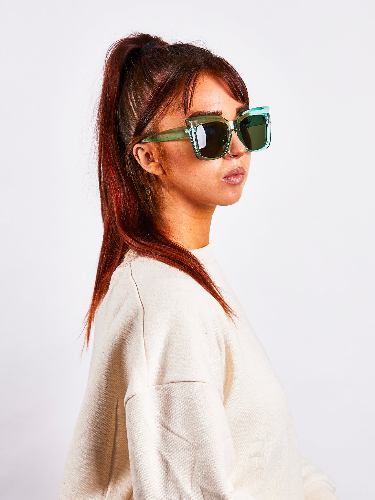 Green Angular Oversized Cat Eye Sunglasses