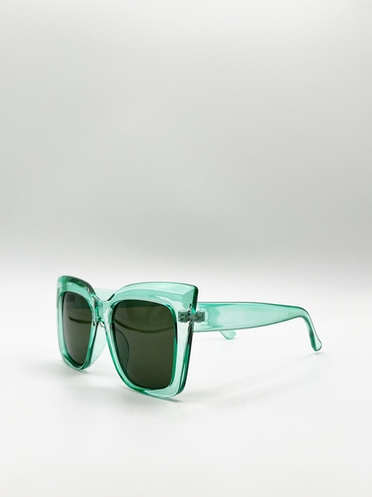 Green Angular Oversized Cat Eye Sunglasses