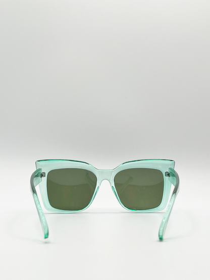 Green Angular Oversized Cat Eye Sunglasses