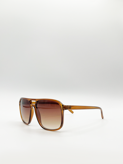 Brown Plastic Frame Navigator Sunglasses