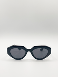 Black Angular Cat Eye Sunglasses with Black Lenses