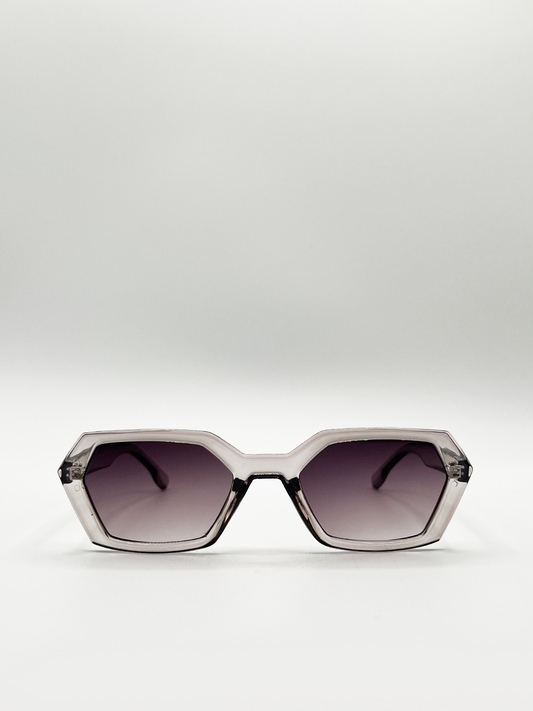 Lilac Clear Frame Hexagon Sunglasses with Lilac Lenses