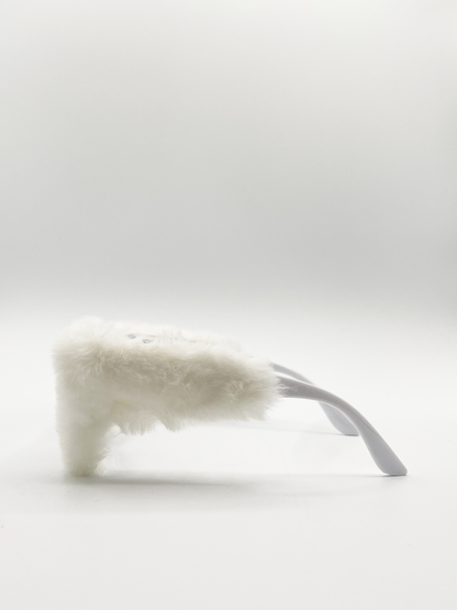 Faux fur novelty sunglasses in white