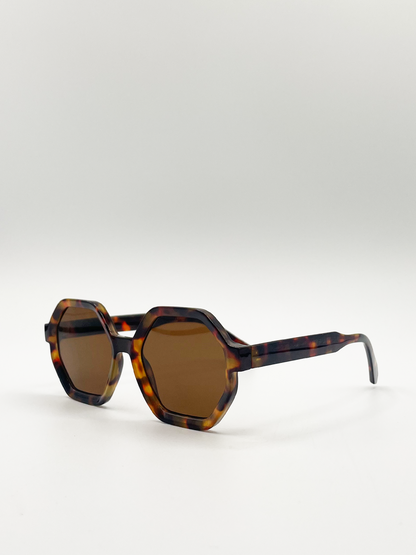 Tortoiseshell oversized Hexagon frame sunglasses