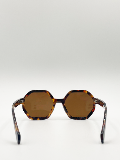 Tortoiseshell oversized Hexagon frame sunglasses