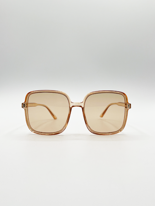 Oversized Lightweight Square Frame Sunglasses in Light Brown