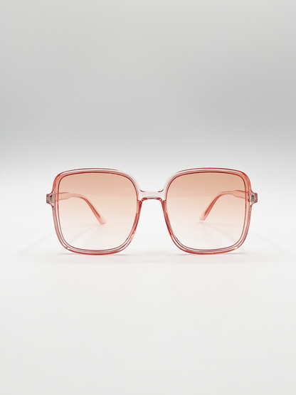 Oversized Lightweight Square Frame Sunglasses in Pale Pink