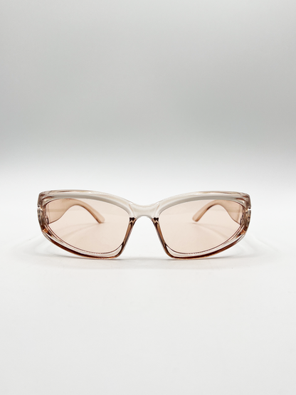 Wrap Around Racer Sunglasses in Translucent Pink